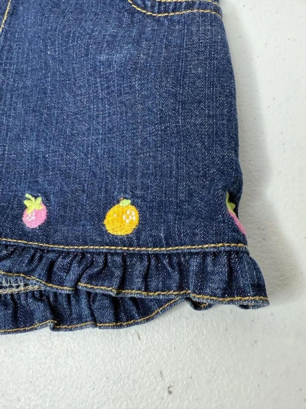 Gymboree Girls 12–18 Months Denim Shorts Fruit Embroidered Ruffle Hem